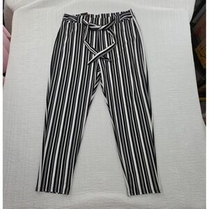 Spark Crepe Lounge Pants Womens 3X Black White Stripe Belted NEW Comfort NWT